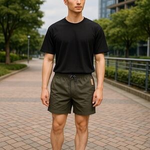 Men's Olive Green Drawstring Shorts